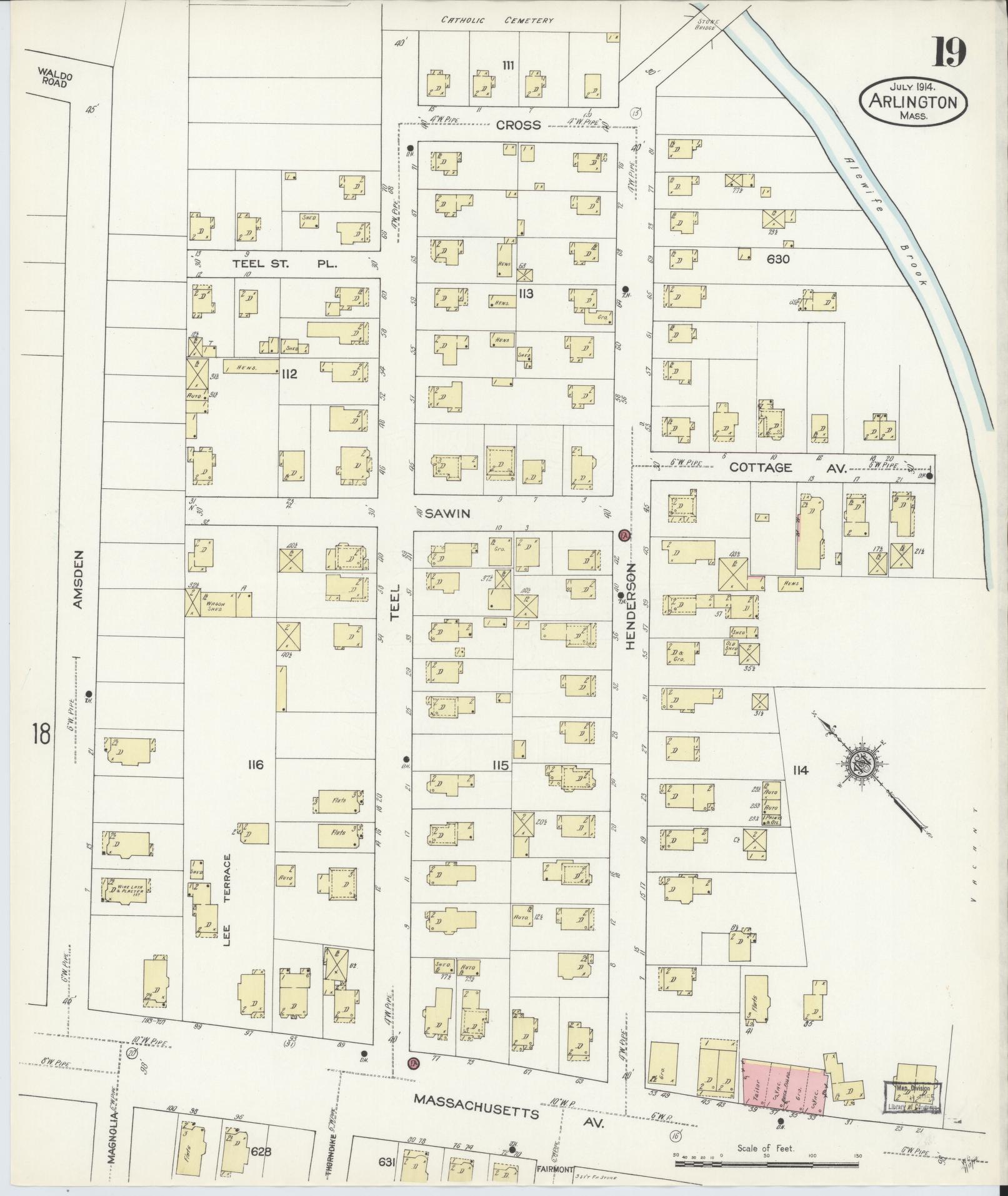 Sanborn Fire Insurance Map from Arlington, Middlesex County, Massachusetts (1914), Sheet #0019 - Complete Map Set gallery image, historic Sanborn map, vintage wall art, Massachusetts Massachusetts