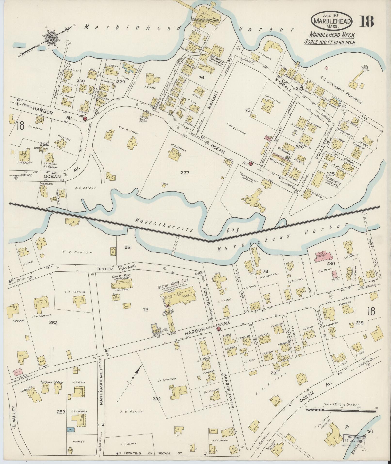 Sanborn Fire Insurance Map from Marblehead, Essex County, Massachusetts (1915), Sheet #0018 - Complete Map Set gallery image, historic Sanborn map, vintage wall art, Massachusetts Massachusetts
