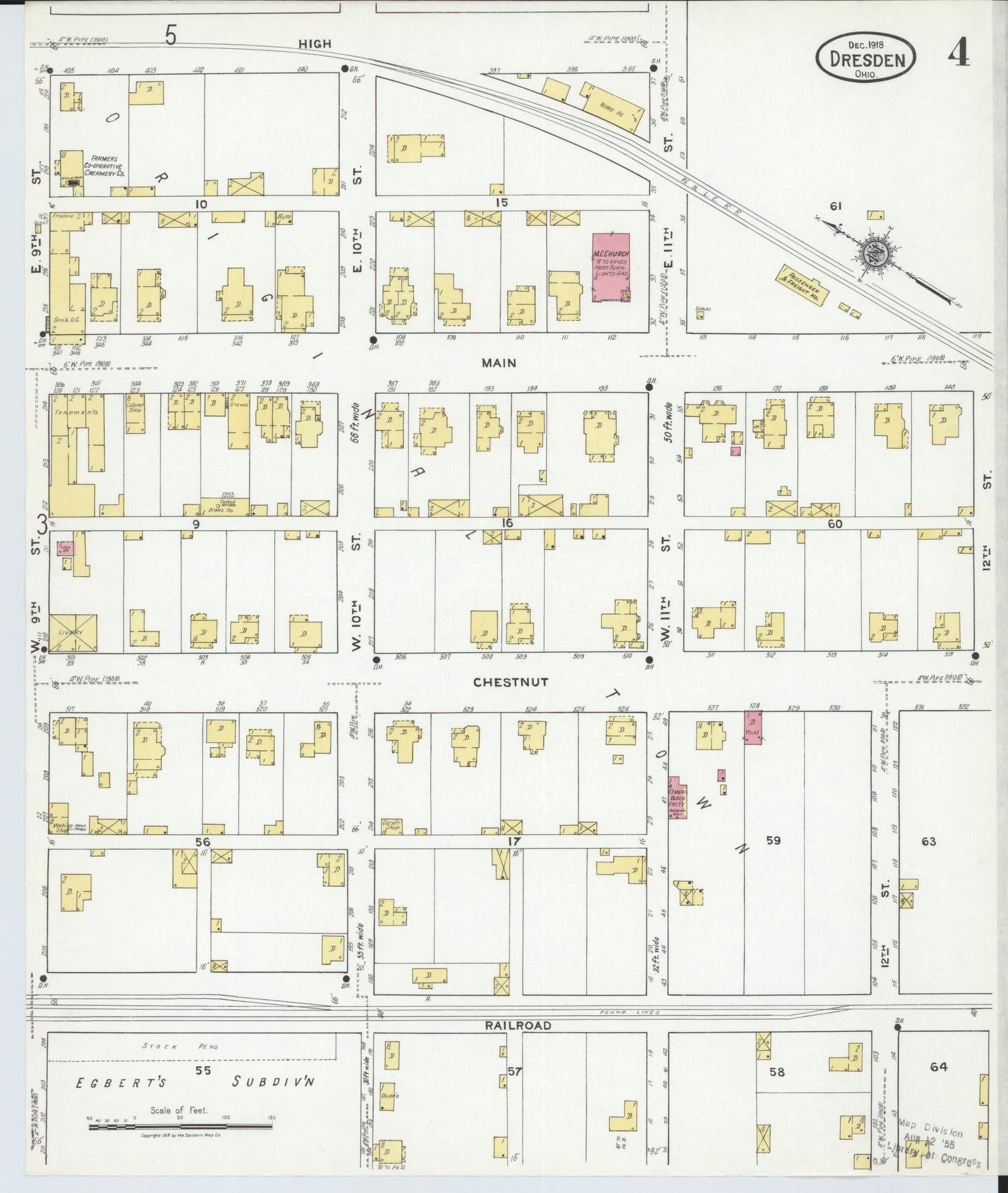 Sanborn Fire Insurance Map from Dresden, Muskingum County, Ohio (1918), Sheet #0004 - Complete Map Set gallery image, historic Sanborn map, vintage wall art, Ohio Ohio