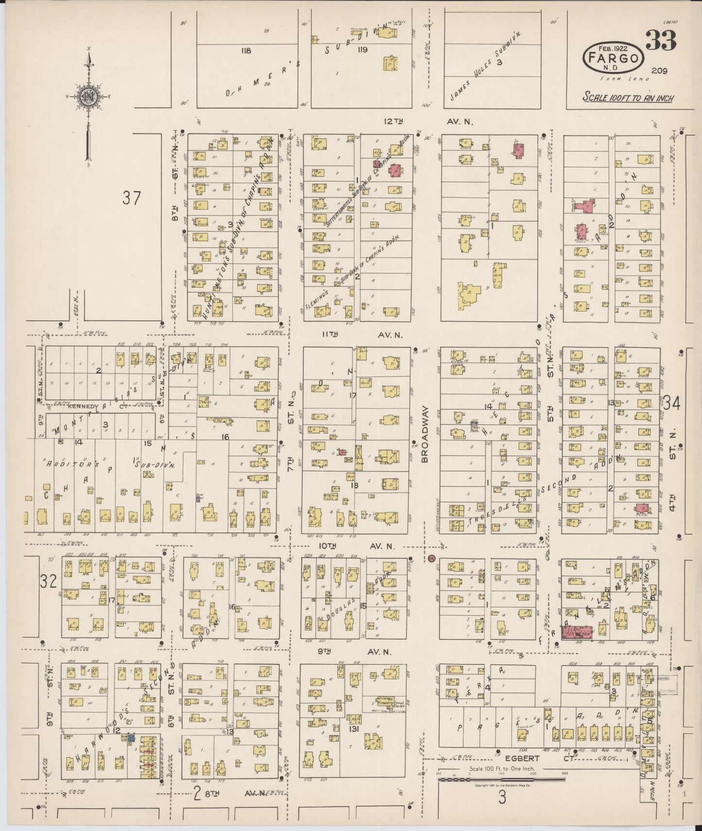 Sanborn Fire Insurance Map from Fargo, Cass County, North Dakota (1922), Sheet #0033 - Complete Map Set gallery image, historic Sanborn map, vintage wall art, North Dakota North Dakota