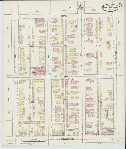 Sanborn Fire Insurance Map from Portsmouth, Scioto County, Ohio (1887), Sheet #0005 - Historic Sanborn Fire Insurance Map Print, vintage old map wall art, antique decor, genealogy gift, Ohio Ohio map