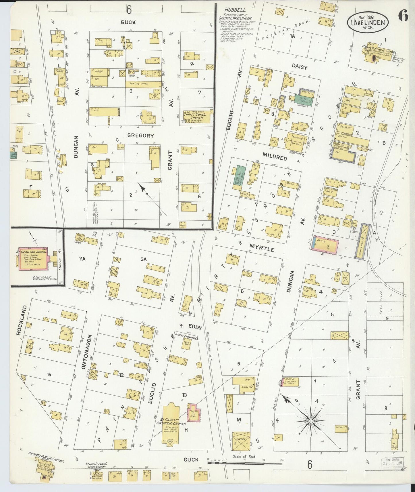 Sanborn Fire Insurance Map from Lake Linden, Houghton County, Michigan (1908), Sheet #0006 - Complete Map Set gallery image, historic Sanborn map, vintage wall art, Michigan Michigan
