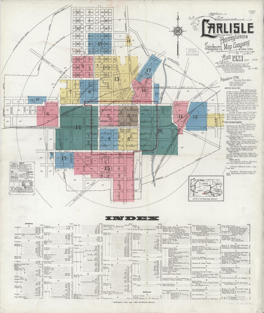 Sanborn Fire Insurance Map from Carlisle, Cumberland County, Pennsylvania (1923), Sheet #0001 - Historic Sanborn Fire Insurance Map Print, vintage old map wall art, antique decor, genealogy gift, Pennsylvania Pennsylvania map