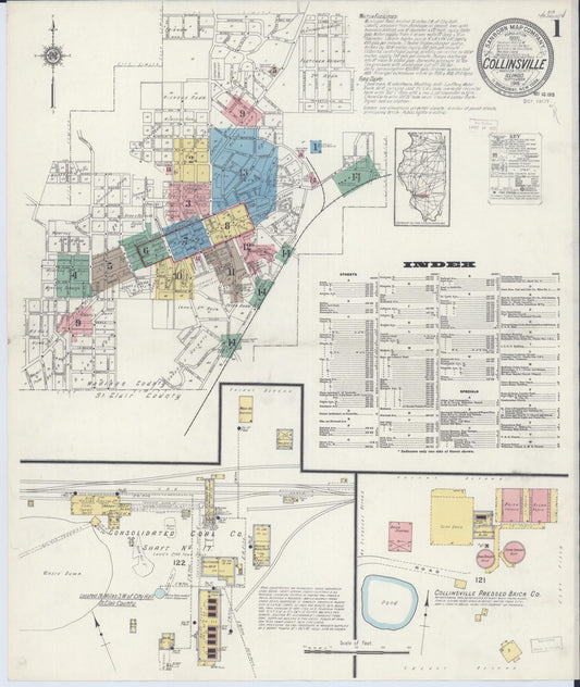 Sanborn Fire Insurance Map from Collinsville, Madison County, Illinois (1915), Sheet #0001 - Historic Sanborn Fire Insurance Map Print, vintage old map wall art, antique decor, genealogy gift, Illinois Illinois map