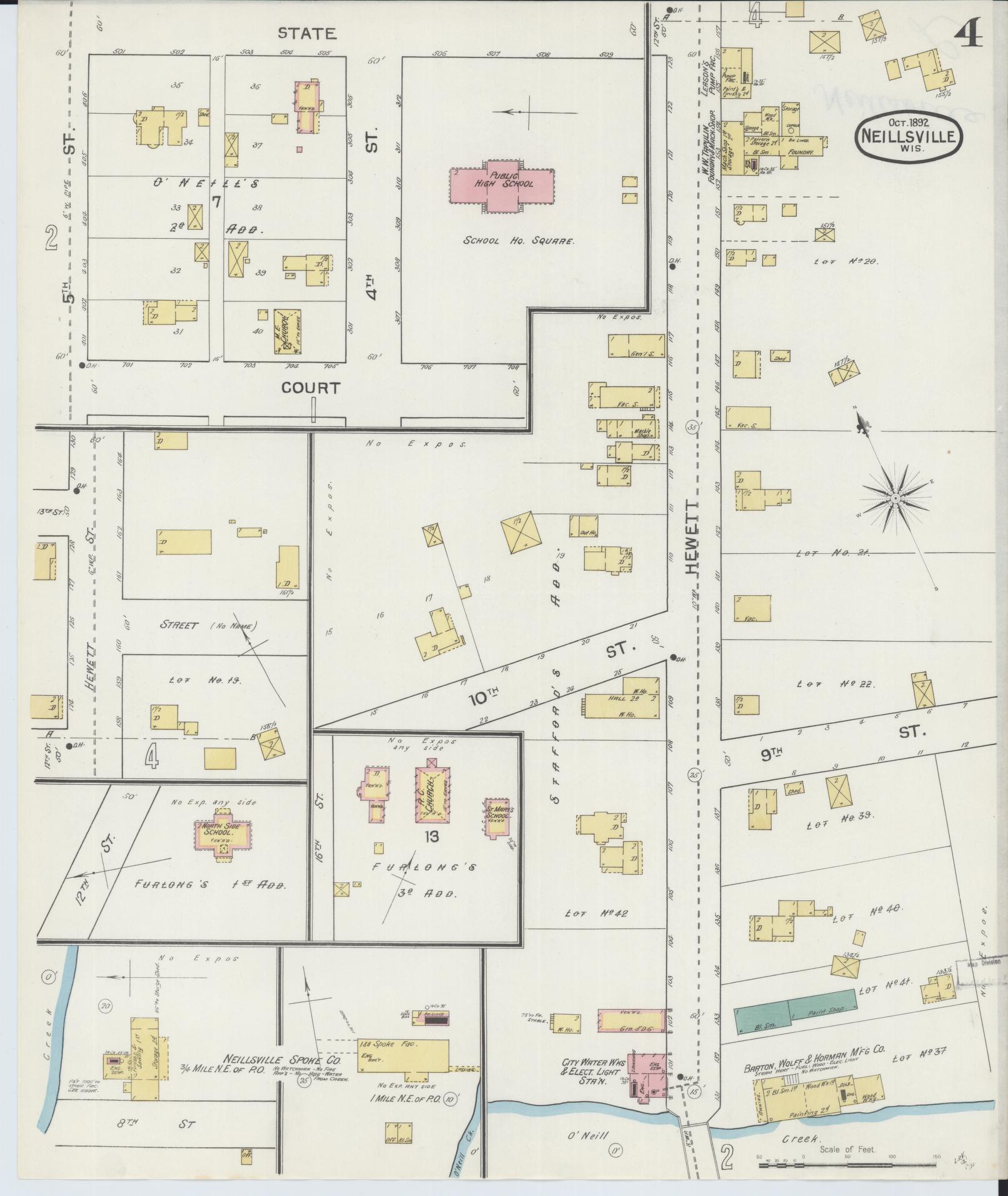 Sanborn Fire Insurance Map from Neillsville, Clark County, Wisconsin (1892), Sheet #0004 - Historic Sanborn Fire Insurance Map Print, vintage old map wall art, antique decor, genealogy gift, Wisconsin Wisconsin map