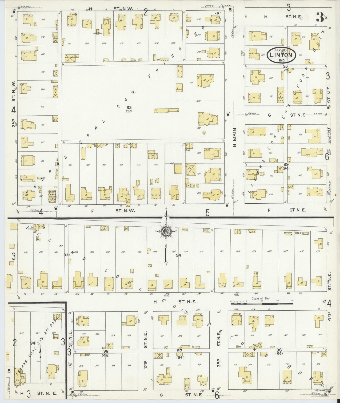 Sanborn Fire Insurance Map from Linton, Greene County, Indiana (1915), Sheet #0003 - Complete Map Set gallery image, historic Sanborn map, vintage wall art, Indiana Indiana