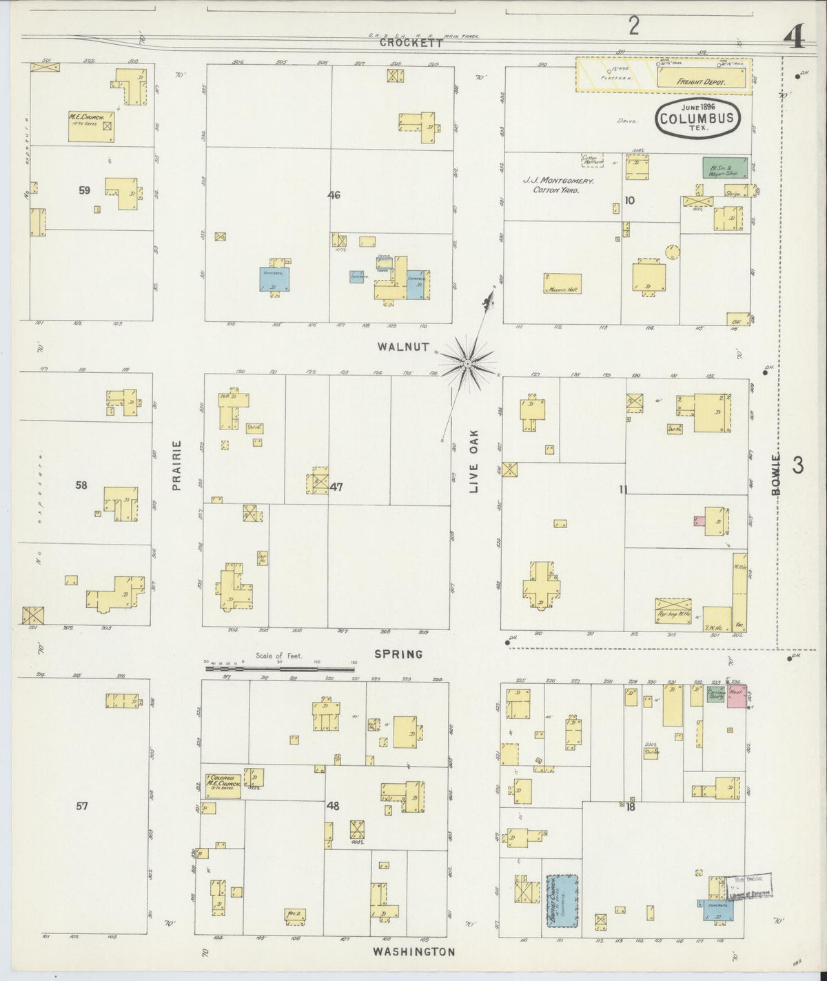 Sanborn Fire Insurance Map from Columbus, Colorado County, Texas (1896), Sheet #0004 - Complete Map Set gallery image, historic Sanborn map, vintage wall art, Texas Texas