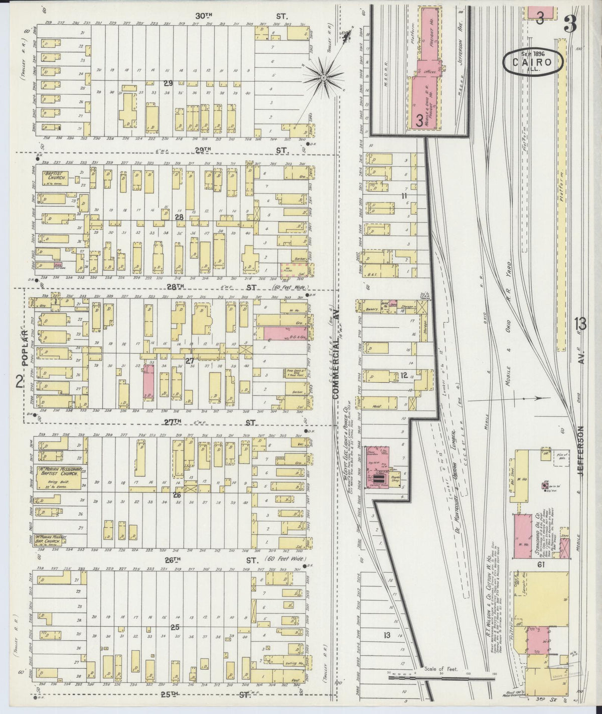Sanborn Fire Insurance Map from Cairo, Alexander County, Illinois (1896), Sheet #0003 - Complete Map Set gallery image, historic Sanborn map, vintage wall art, Illinois Illinois