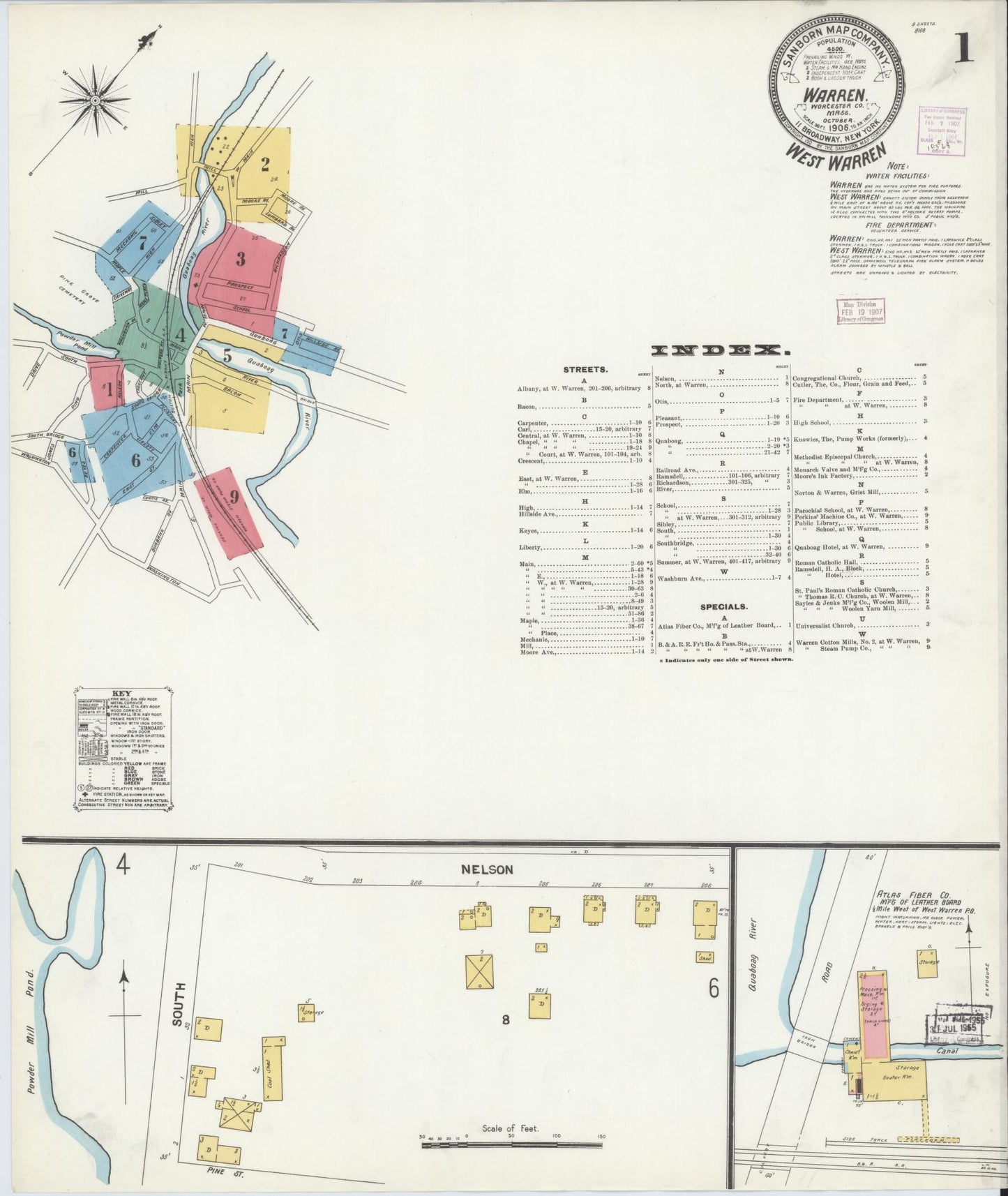 Sanborn Fire Insurance Map from Warren, Worcester County, Massachusetts (1906), Sheet #0001 - Complete Map Set gallery image, historic Sanborn map, vintage wall art, Massachusetts Massachusetts