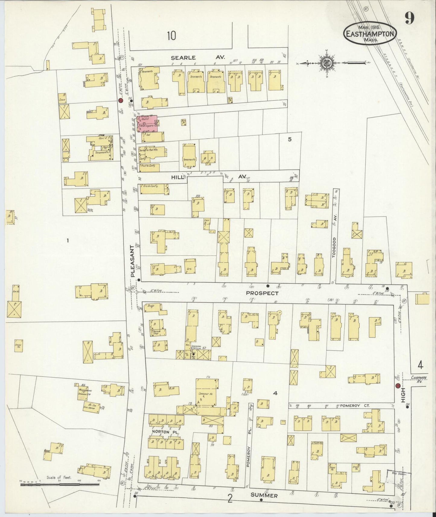 Sanborn Fire Insurance Map from East Hampton, Hampshire County, Massachusetts (1916), Sheet #0009 - Complete Map Set gallery image, historic Sanborn map, vintage wall art, Massachusetts Massachusetts