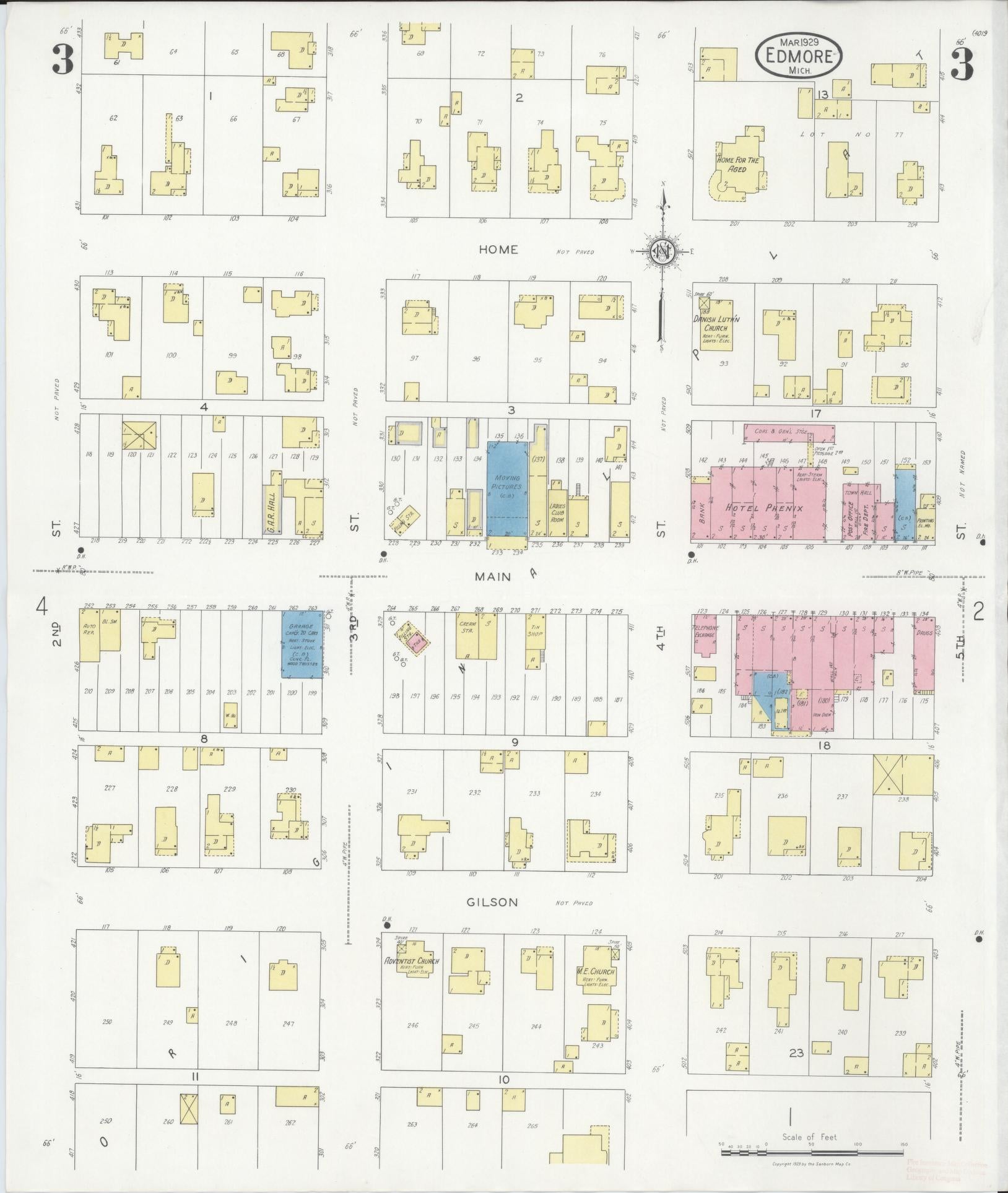 Sanborn Fire Insurance Map from Edmore, Montcalm County, Michigan (1929), Sheet #0003 - Historic Sanborn Fire Insurance Map Print, vintage old map wall art, antique decor, genealogy gift, Michigan Michigan map