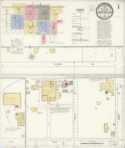Sanborn Fire Insurance Map from Mountain View, Santa Clara County, California (1908), Sheet #0001 - Complete Map Set gallery image, historic Sanborn map, vintage wall art, California California