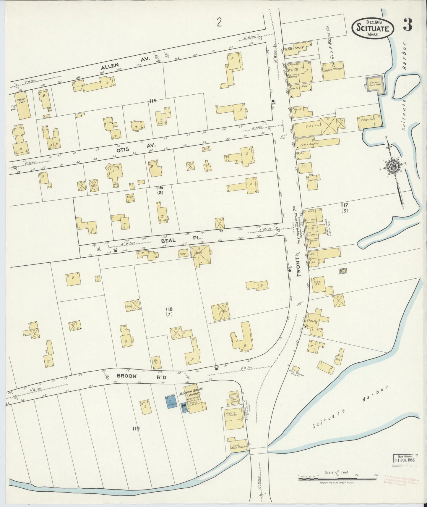 Sanborn Fire Insurance Map from Scituate, Plymouth County, Massachusetts (1918), Sheet #0003 - Complete Map Set gallery image, historic Sanborn map, vintage wall art, Massachusetts Massachusetts