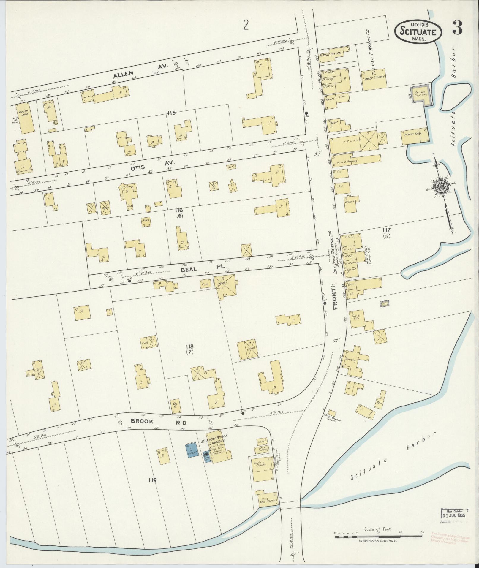 Sanborn Fire Insurance Map from Scituate, Plymouth County, Massachusetts (1918), Sheet #0003 - Complete Map Set gallery image, historic Sanborn map, vintage wall art, Massachusetts Massachusetts
