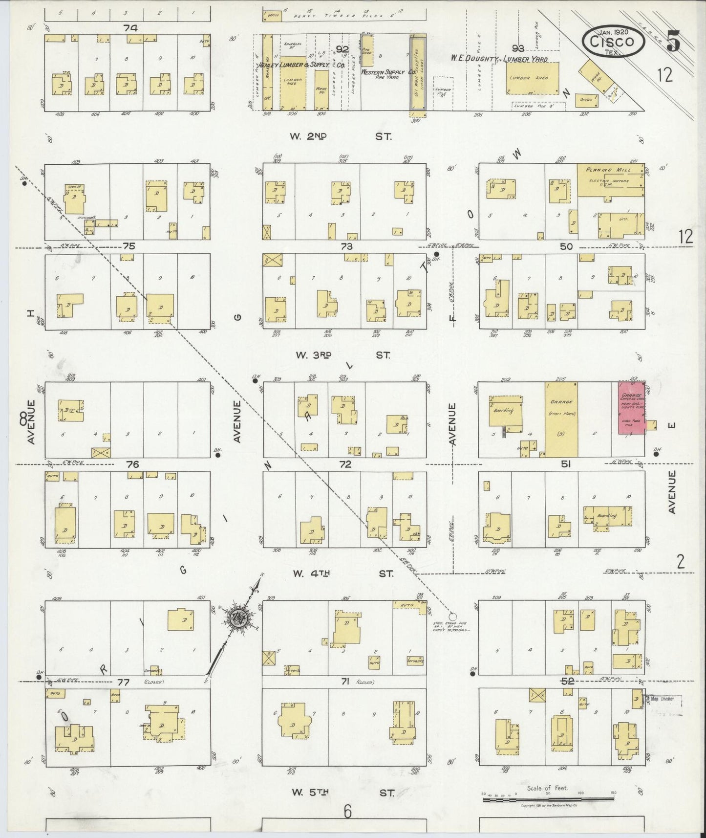 Sanborn Fire Insurance Map from Cisco, Eastland County, Texas (1920), Sheet #0005 - Complete Map Set gallery image, historic Sanborn map, vintage wall art, Texas Texas
