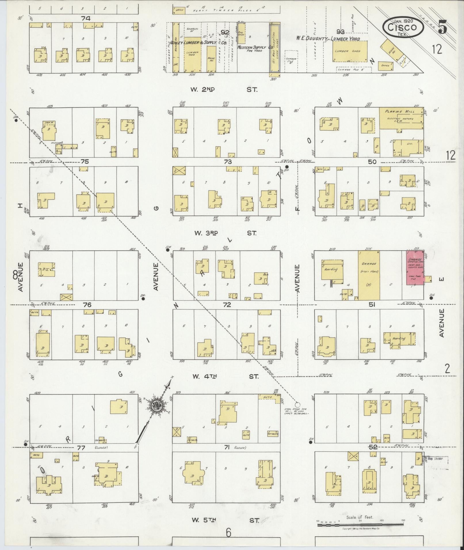 Sanborn Fire Insurance Map from Cisco, Eastland County, Texas (1920), Sheet #0005 - Complete Map Set gallery image, historic Sanborn map, vintage wall art, Texas Texas