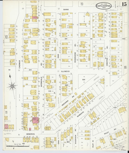 Sanborn Fire Insurance Map from East Liverpool, Columbiana County, Ohio (1908), Sheet #0015 - Historic Sanborn Fire Insurance Map Print, vintage old map wall art, antique decor, genealogy gift, Ohio Ohio map