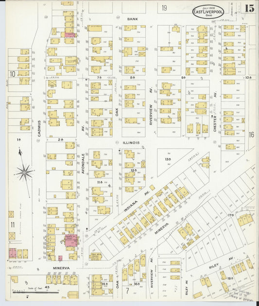 Sanborn Fire Insurance Map from East Liverpool, Columbiana County, Ohio (1908), Sheet #0015 - Historic Sanborn Fire Insurance Map Print, vintage old map wall art, antique decor, genealogy gift, Ohio Ohio map