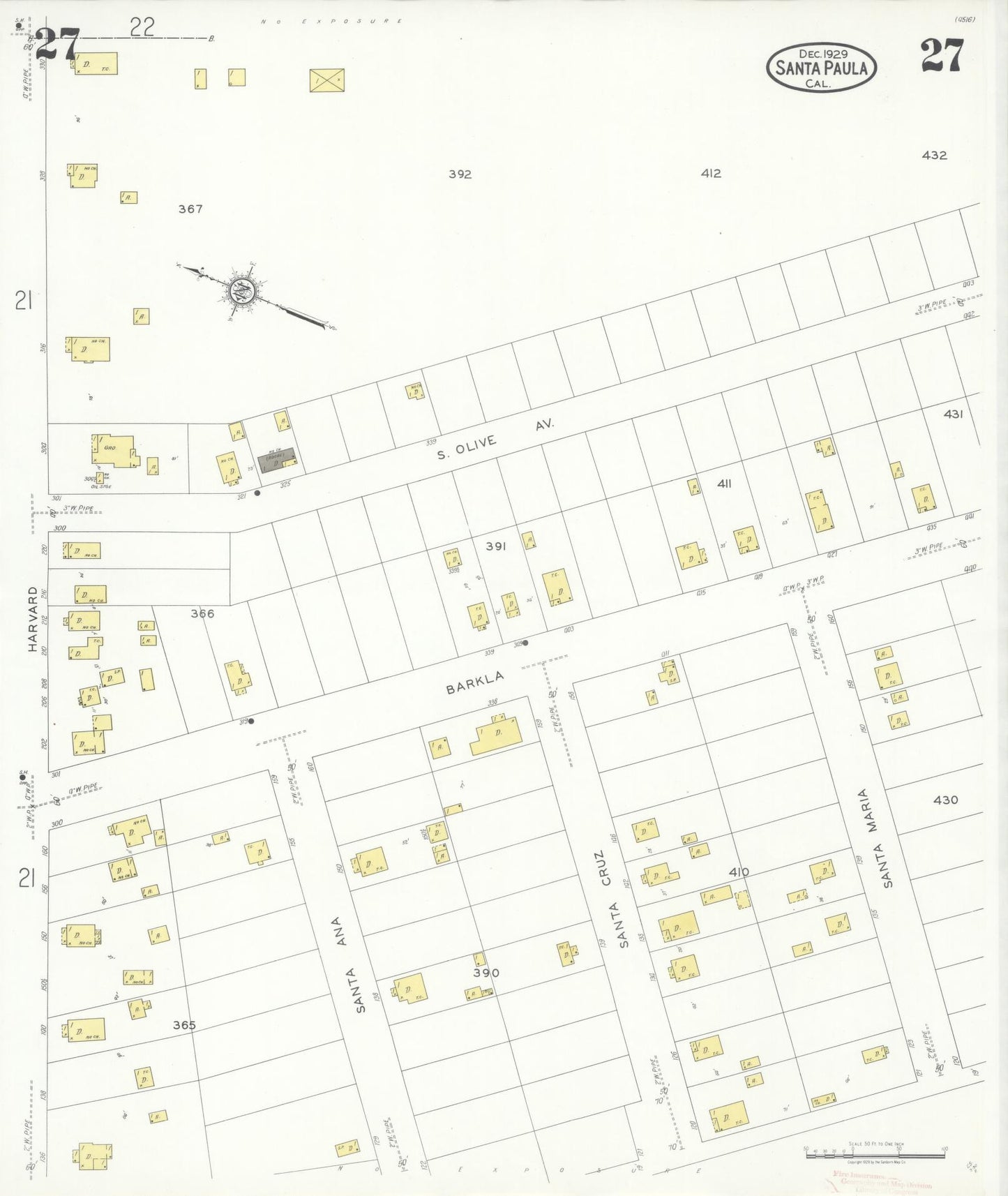 Sanborn Fire Insurance Map from Santa Paula, Ventura County, California (1929), Sheet #0027 - Complete Map Set gallery image, historic Sanborn map, vintage wall art, California California