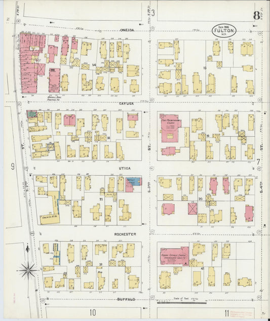 Sanborn Fire Insurance Map from Fulton, Oswego County, New York (1906), Sheet #0008 - Historic Sanborn Fire Insurance Map Print, vintage old map wall art, antique decor, genealogy gift, New York New York map