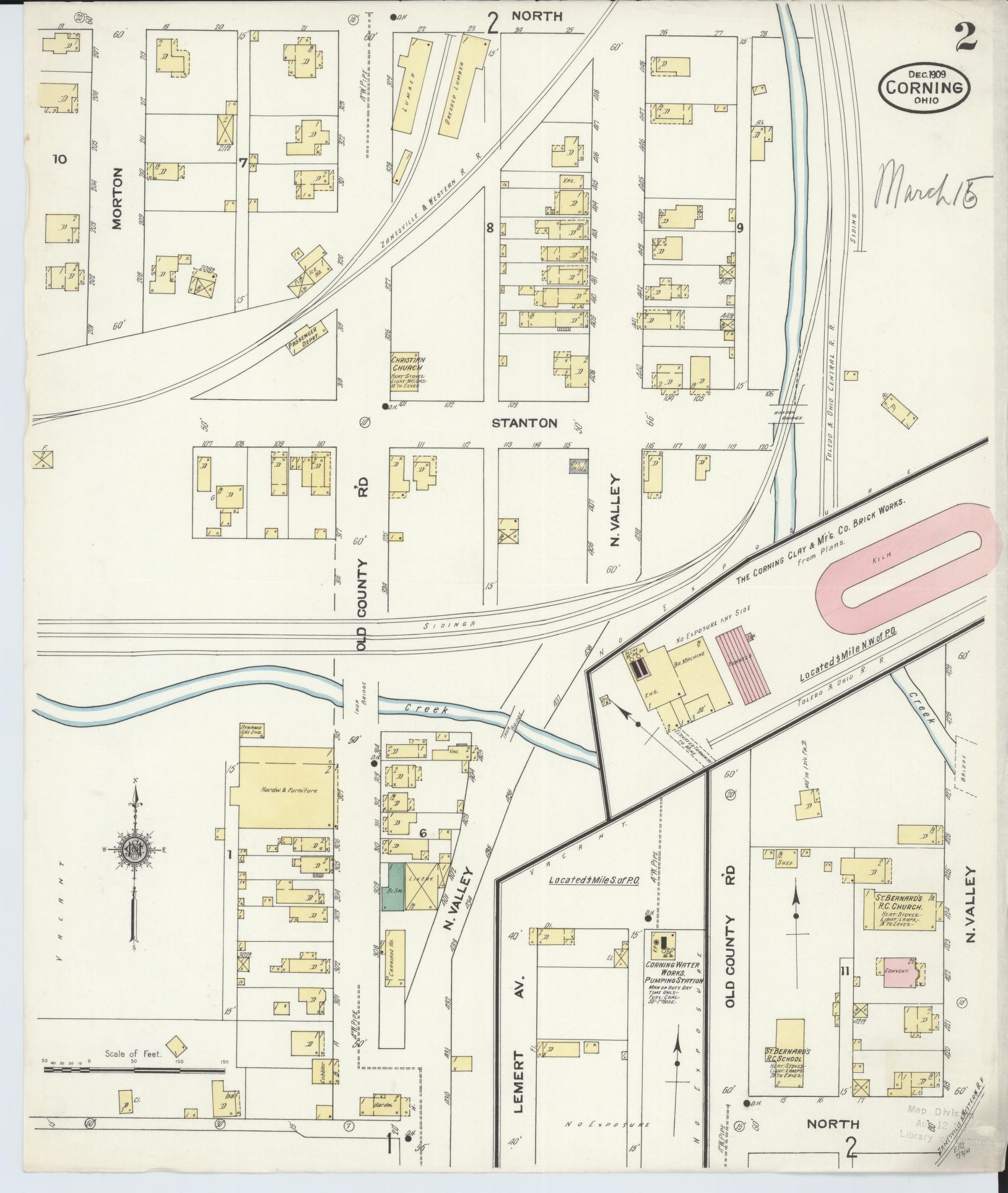 Sanborn Fire Insurance Map from Corning, Perry County, Ohio (1909), Sheet #0002 - Historic Sanborn Fire Insurance Map Print, vintage old map wall art, antique decor, genealogy gift, Ohio Ohio map