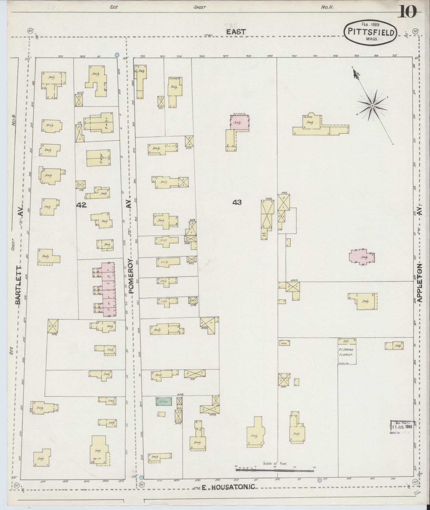 Sanborn Fire Insurance Map from Pittsfield, Berkshire County, Massachusetts (1889), Sheet #0010 - Complete Map Set gallery image, historic Sanborn map, vintage wall art, Massachusetts Massachusetts