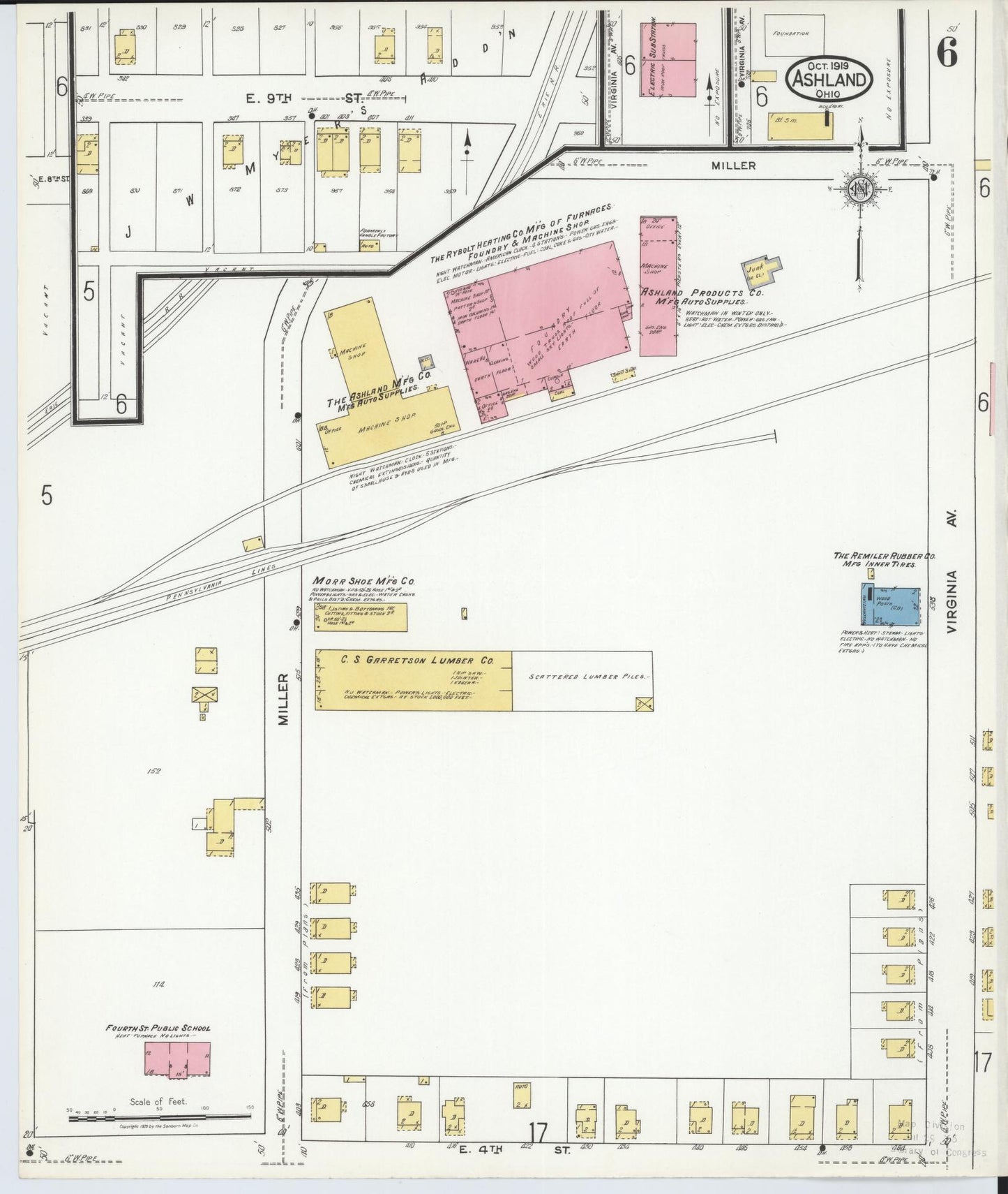 Sanborn Fire Insurance Map from Ashland, Ashland County, Ohio (1919), Sheet #0006 - Historic Sanborn Fire Insurance Map Print, vintage old map wall art, antique decor, genealogy gift, Ohio Ohio map