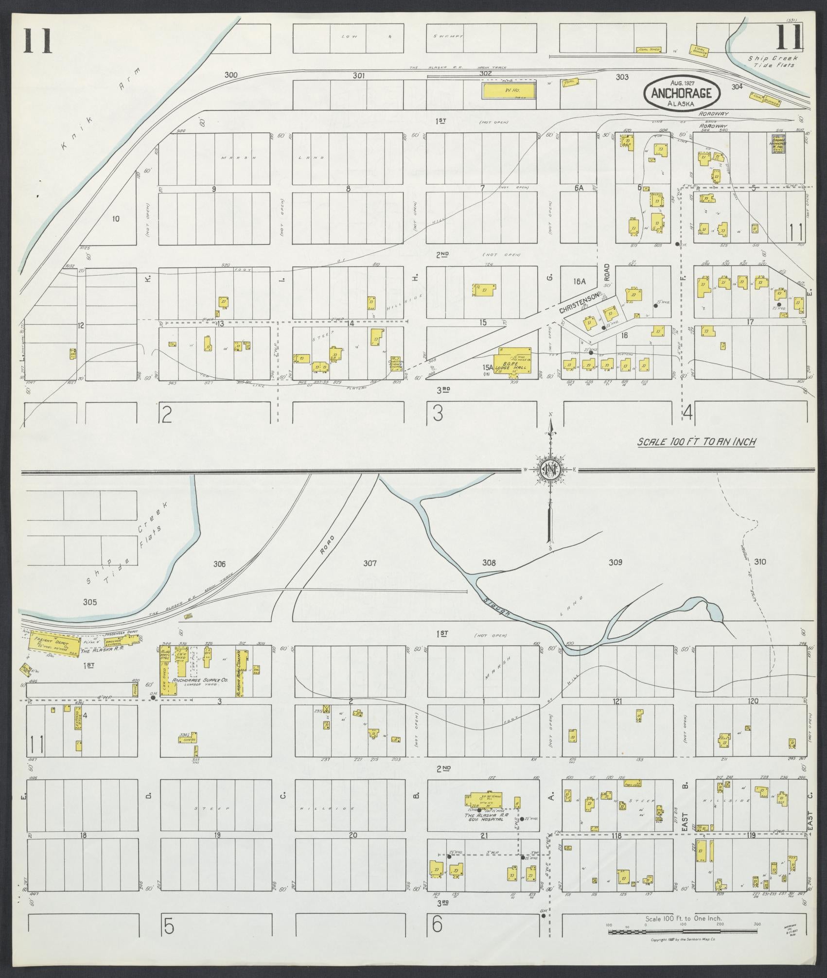 Sanborn Fire Insurance Map from Anchorage, Anchorage Census Division, Alaska (1927), Sheet #0011 - Complete Map Set gallery image, historic Sanborn map, vintage wall art, Alaska Alaska