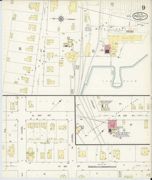 Sanborn Fire Insurance Map from Prescott, Nevada County, Arkansas (1913), Sheet #0009 - Historic Sanborn Fire Insurance Map Print, vintage old map wall art, antique decor, genealogy gift, Arkansas Arkansas map