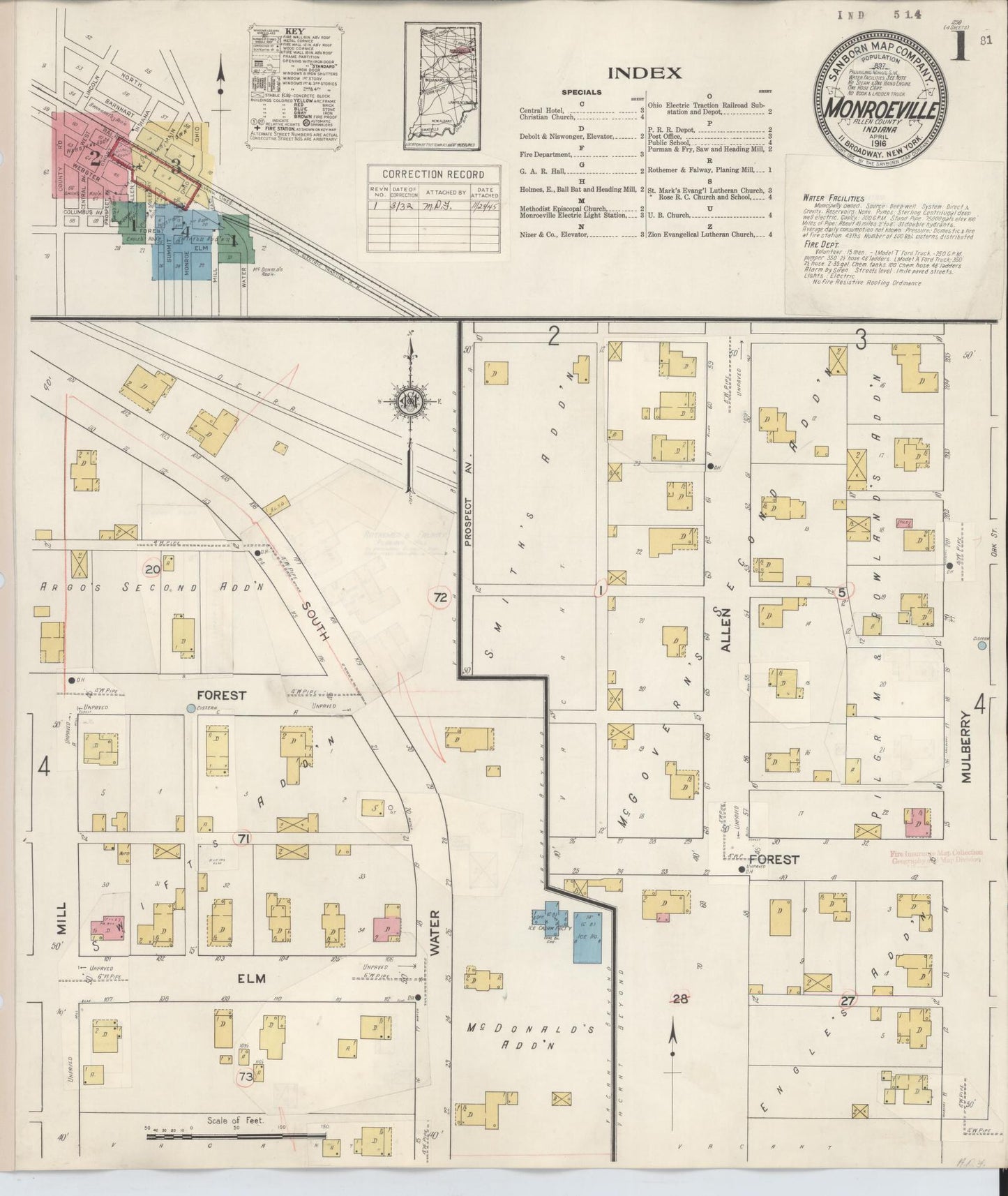 Sanborn Fire Insurance Map from Monroeville, Allen County, Indiana. (1932) – Historic Sanborn Fire Insurance Map Print