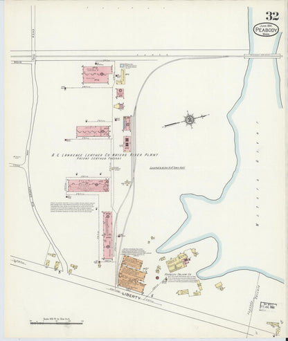 Sanborn Fire Insurance Map from Peabody, Essex County, Massachusetts (1914), Sheet #0032 - Historic Sanborn Fire Insurance Map Print, vintage old map wall art, antique decor, genealogy gift, Massachusetts Massachusetts map