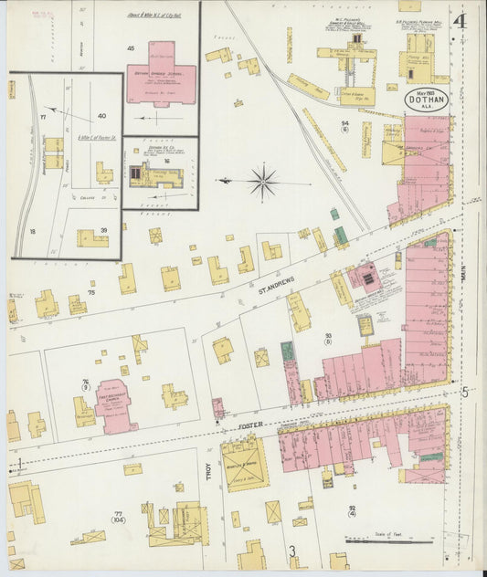 Sanborn Fire Insurance Map from Dothan, Houston County, Alabama (1903), Sheet #0004 - Historic Sanborn Fire Insurance Map Print, vintage old map wall art, antique decor, genealogy gift, Alabama Alabama map
