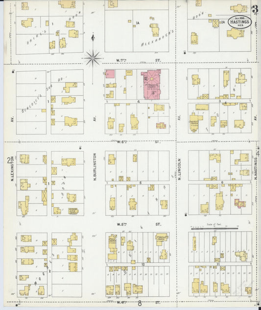 Sanborn Fire Insurance Map from Hastings, Adams County, Nebraska (1899), Sheet #0003 - Historic Sanborn Fire Insurance Map Print, vintage old map wall art, antique decor, genealogy gift, Nebraska Nebraska map