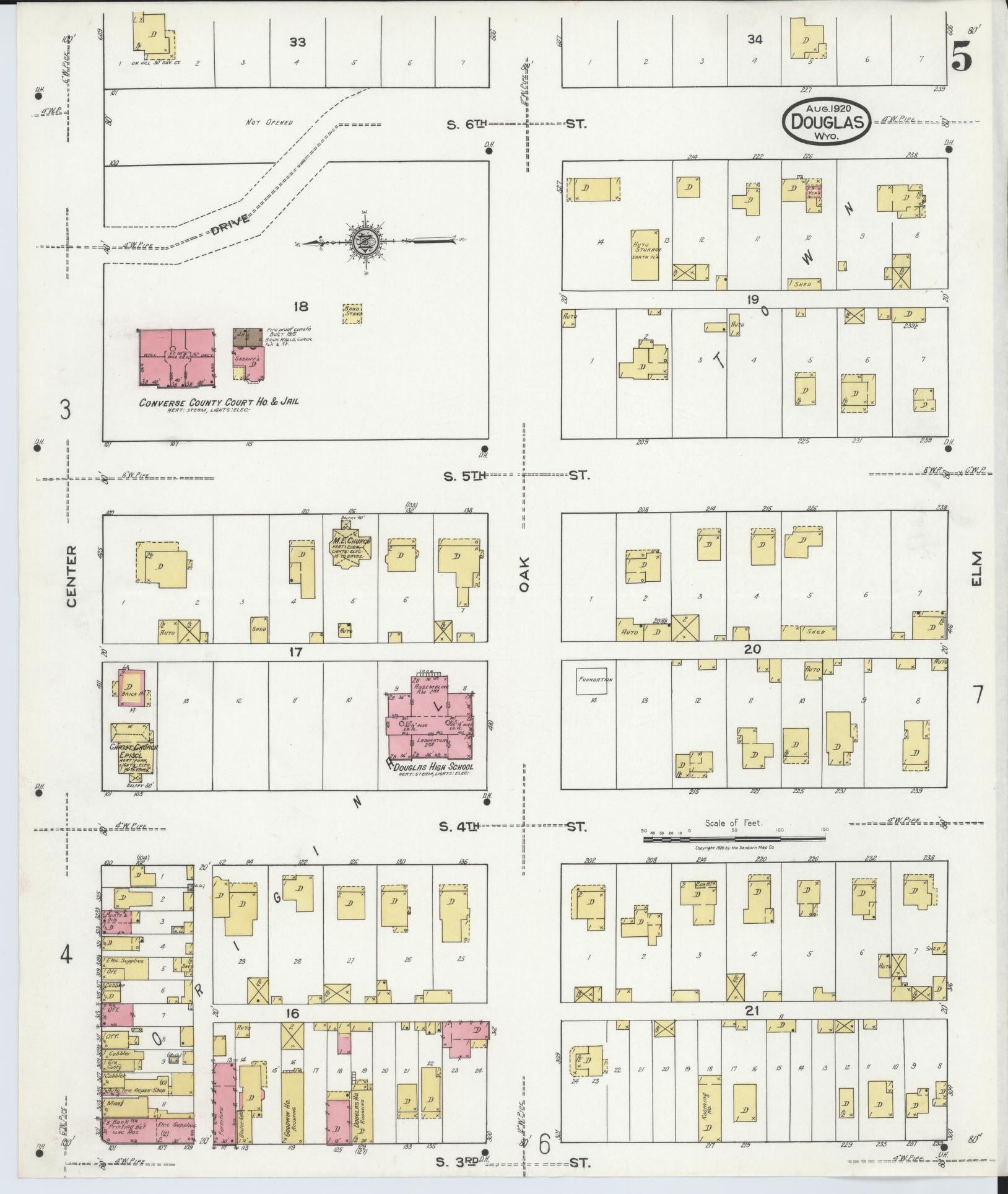 Sanborn Fire Insurance Map from Douglas, Converse County, Wyoming (1920), Sheet #0005 - Complete Map Set gallery image, historic Sanborn map, vintage wall art, Wyoming Wyoming
