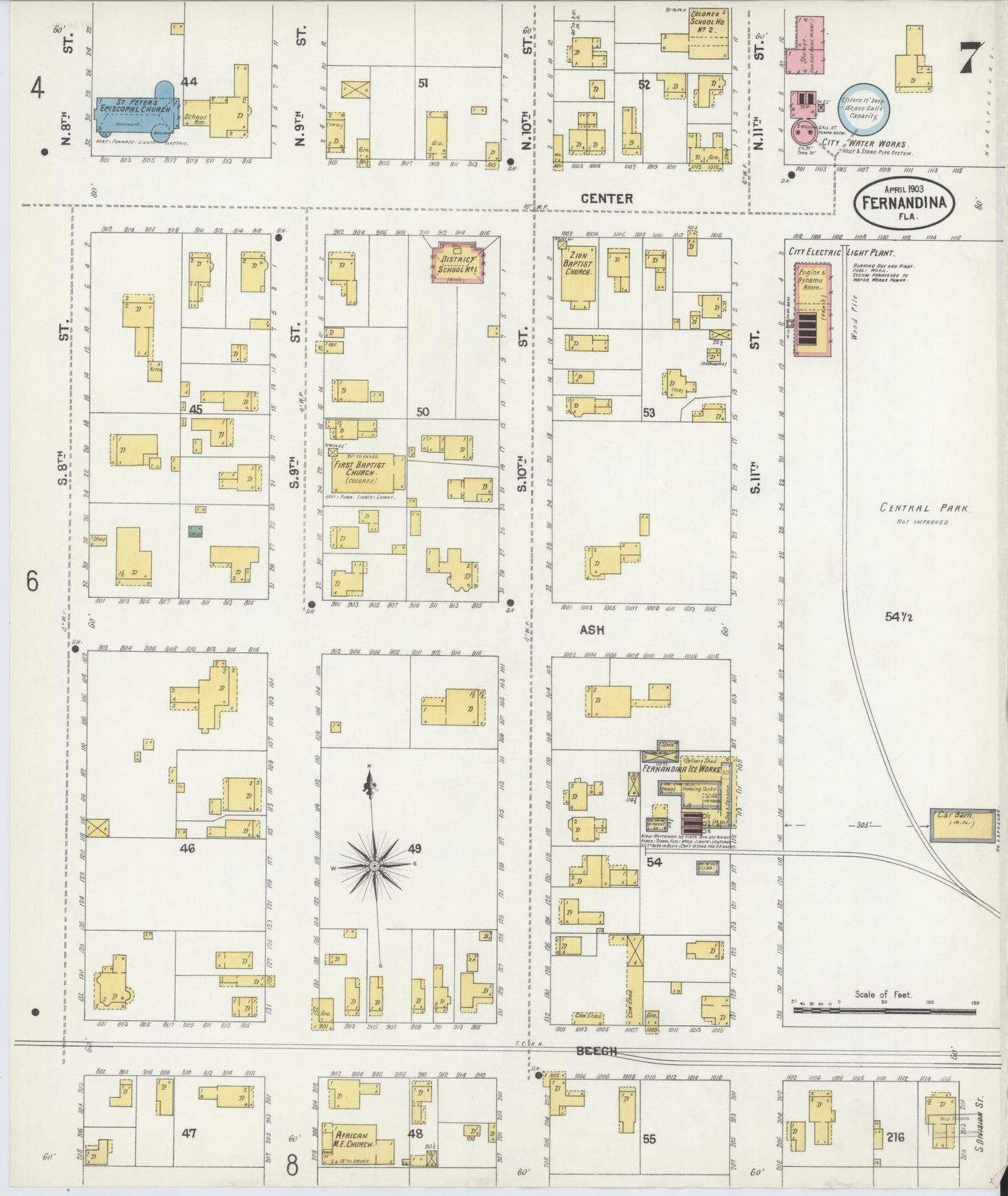 Sanborn Fire Insurance Map from Fernandina, Nassau County, Florida (1903), Sheet #0007 - Complete Map Set gallery image, historic Sanborn map, vintage wall art, Florida Florida