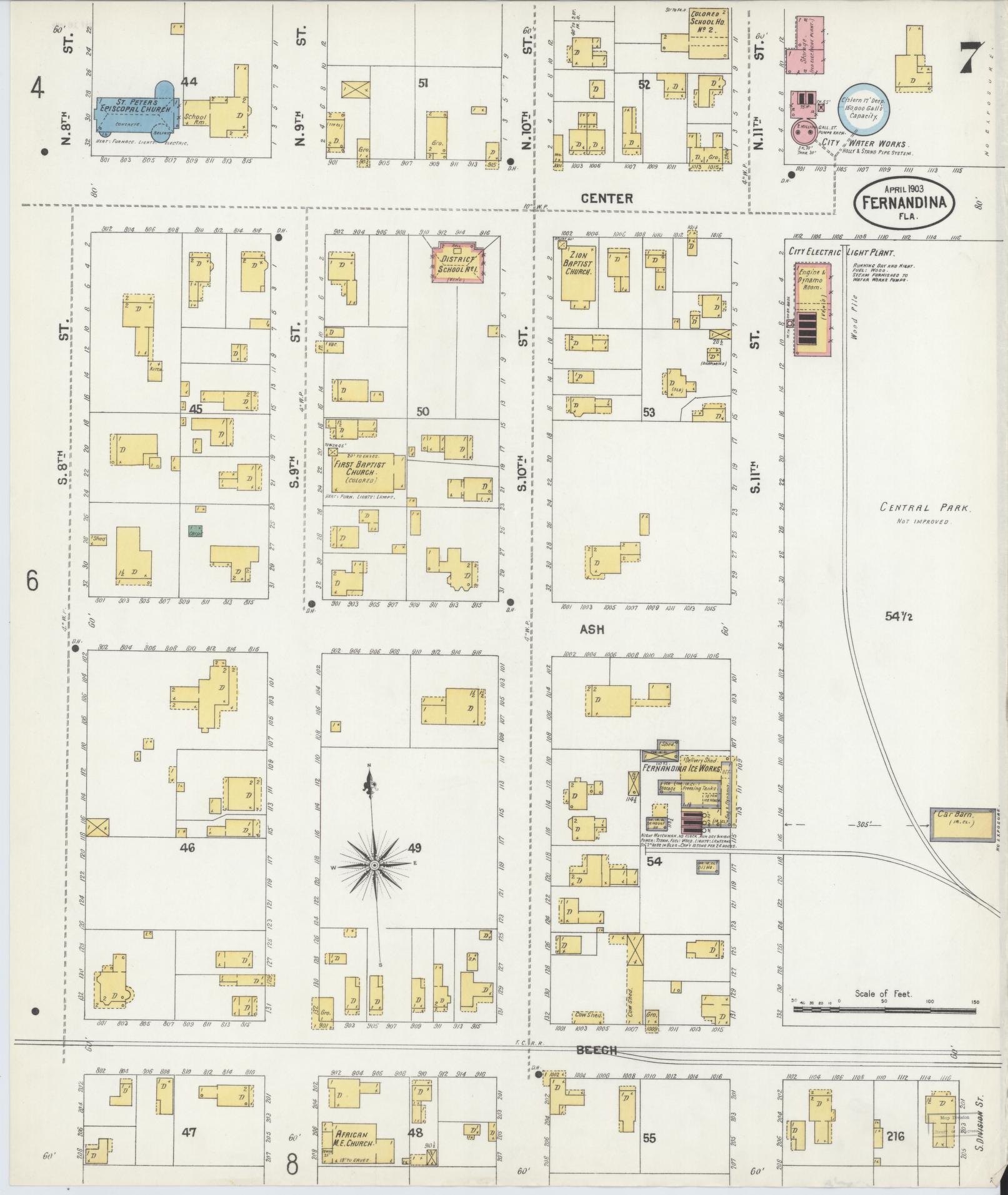 Sanborn Fire Insurance Map from Fernandina, Nassau County, Florida (1903), Sheet #0007 - Complete Map Set gallery image, historic Sanborn map, vintage wall art, Florida Florida