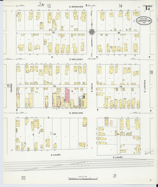 Sanborn Fire Insurance Map from Ludington, Mason County, Michigan (1910), Sheet #0017 - Historic Sanborn Fire Insurance Map Print, vintage old map wall art, antique decor, genealogy gift, Michigan Michigan map