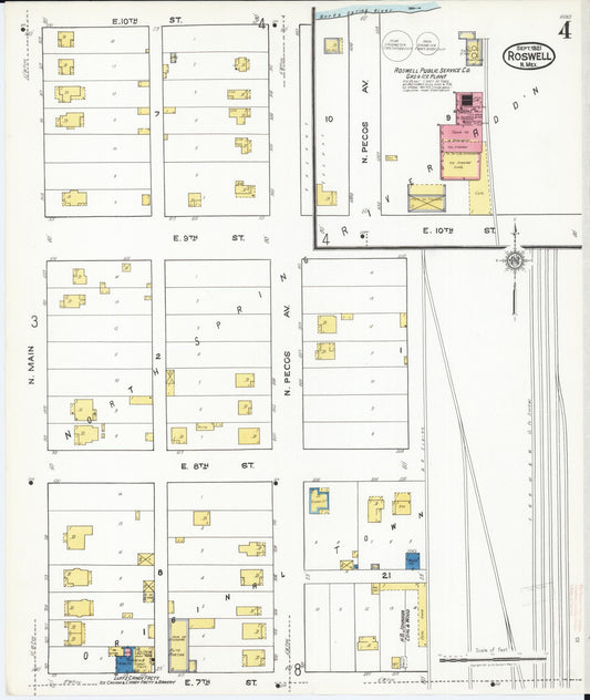 Sanborn Fire Insurance Map from Roswell, Chaves County, New Mexico (1921), Sheet #0004 - Historic Sanborn Fire Insurance Map Print, vintage old map wall art, antique decor, genealogy gift, New Mexico New Mexico map