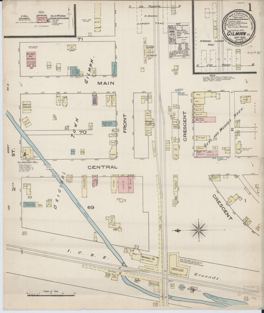Sanborn Fire Insurance Map from Gilman, Iroquois County, Illinois (1885), Sheet #0001 - Historic Sanborn Fire Insurance Map Print, vintage old map wall art, antique decor, genealogy gift, Illinois Illinois map
