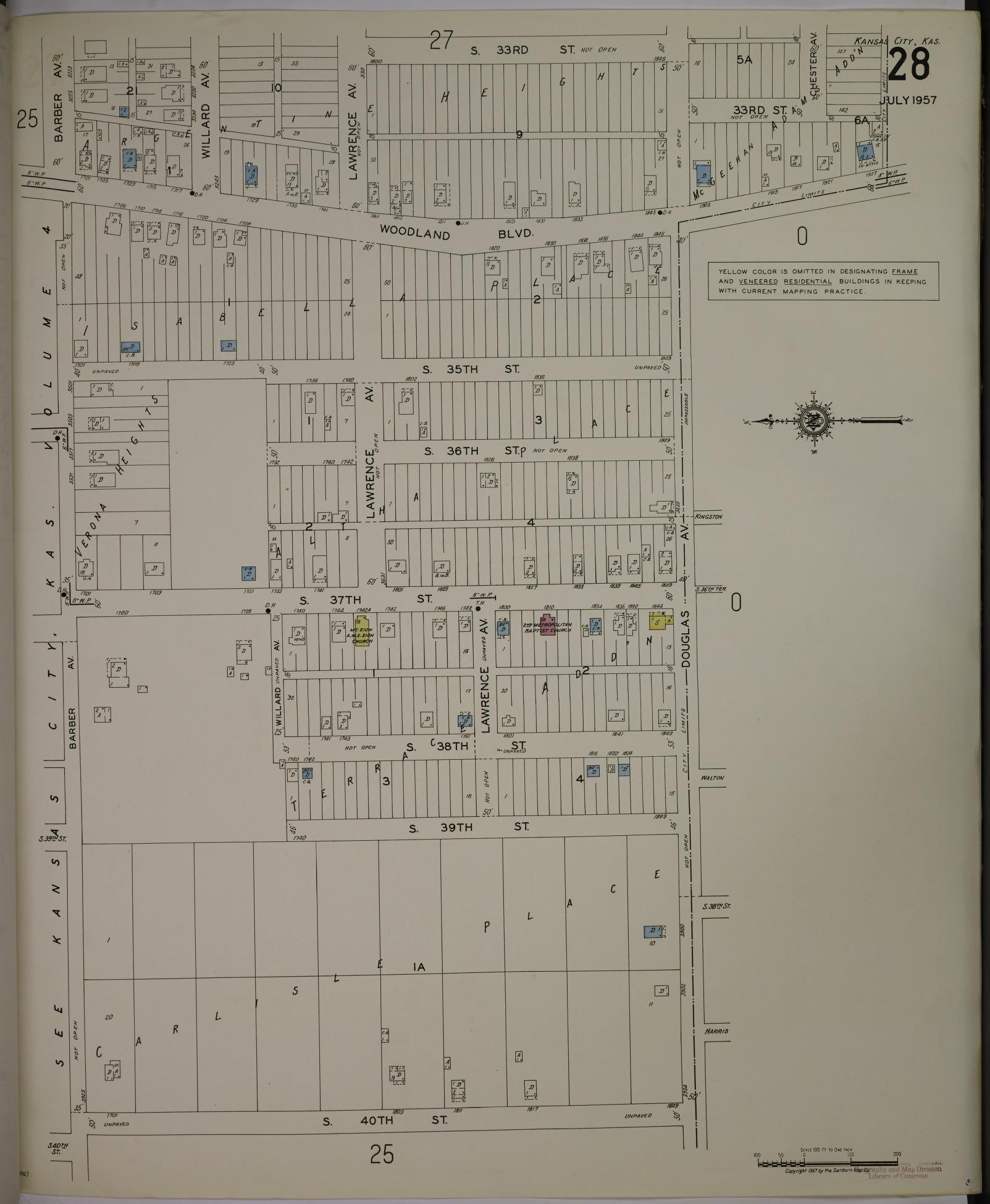Sanborn Fire Insurance Map from Kansas City, Wyandotte County, Kansas (1957), Sheet #0028 - Complete Map Set gallery image, historic Sanborn map, vintage wall art, Kansas Kansas