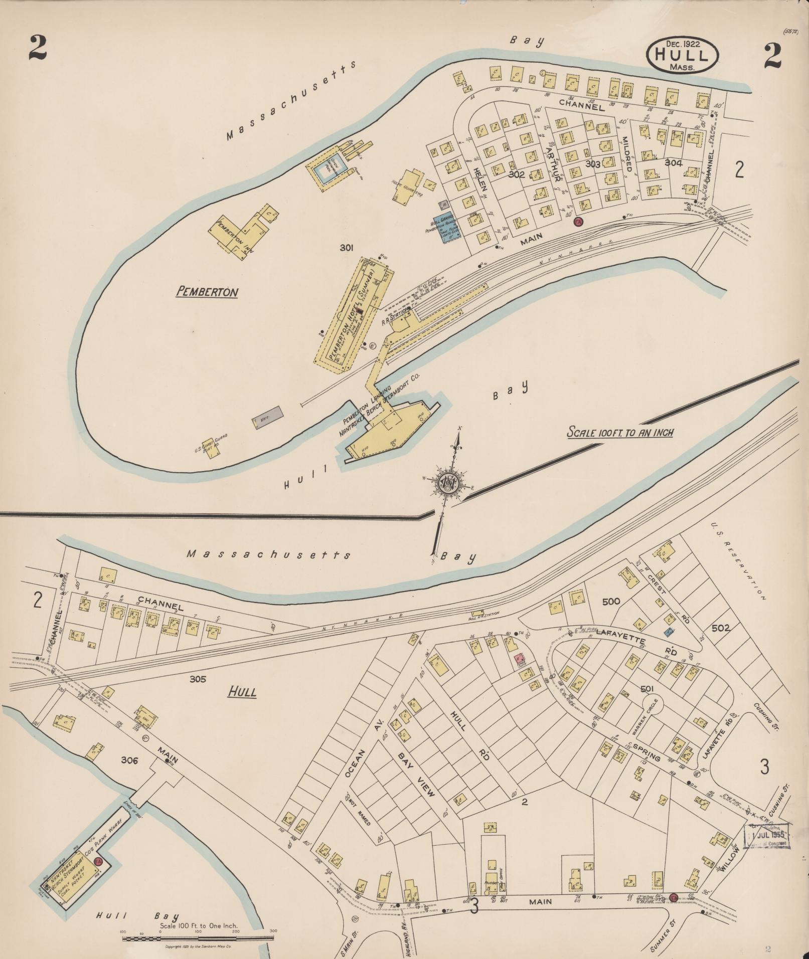Sanborn Fire Insurance Map from Hull, Plymouth County, Massachusetts (1922), Sheet #0002 - Complete Map Set gallery image, historic Sanborn map, vintage wall art, Massachusetts Massachusetts