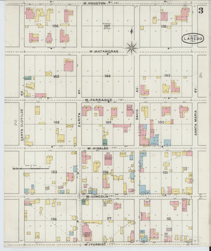 Sanborn Fire Insurance Map from Laredo, Webb County, Texas (1894), Sheet #0003 - Historic Sanborn Fire Insurance Map Print, vintage old map wall art, antique decor, genealogy gift, Texas Texas map