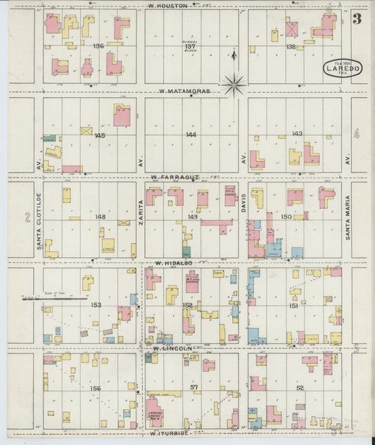 Sanborn Fire Insurance Map from Laredo, Webb County, Texas (1894), Sheet #0003 - Historic Sanborn Fire Insurance Map Print, vintage old map wall art, antique decor, genealogy gift, Texas Texas map