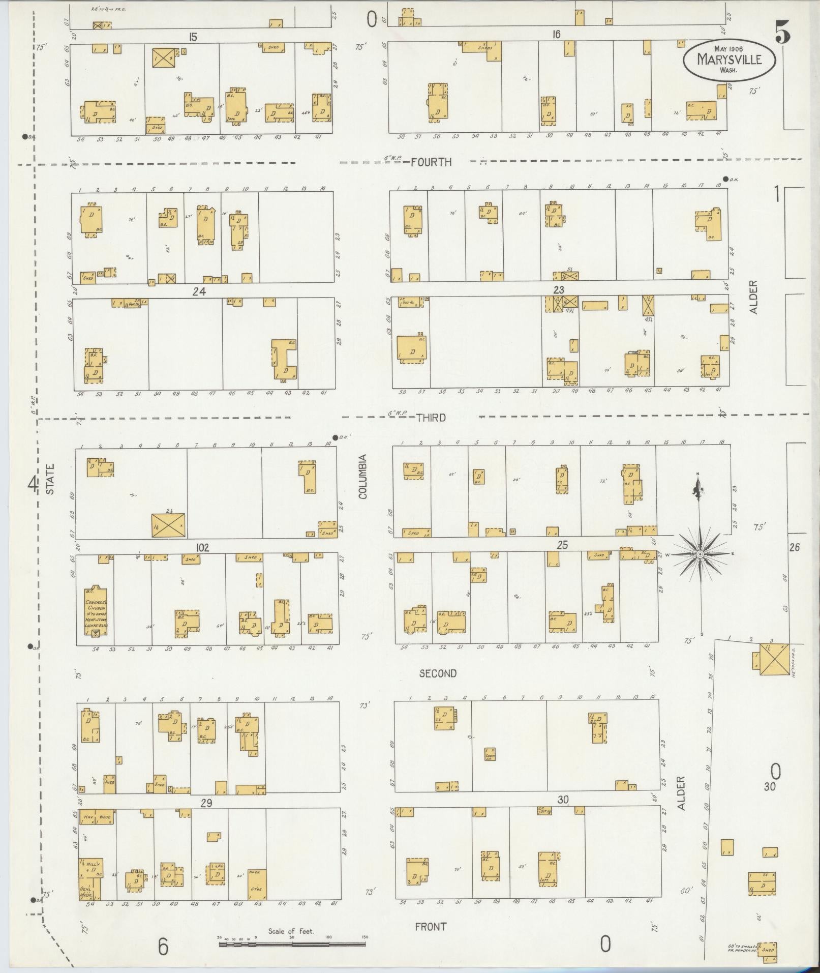 Sanborn Fire Insurance Map from Marysville, Snohomish County, Washington (1906), Sheet #0005 - Complete Map Set gallery image, historic Sanborn map, vintage wall art, Washington Washington