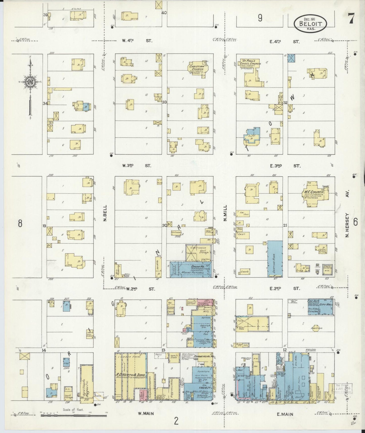 Sanborn Fire Insurance Map from Beloit, Mitchell County, Kansas (1911), Sheet #0007 - Complete Map Set gallery image, historic Sanborn map, vintage wall art, Kansas Kansas