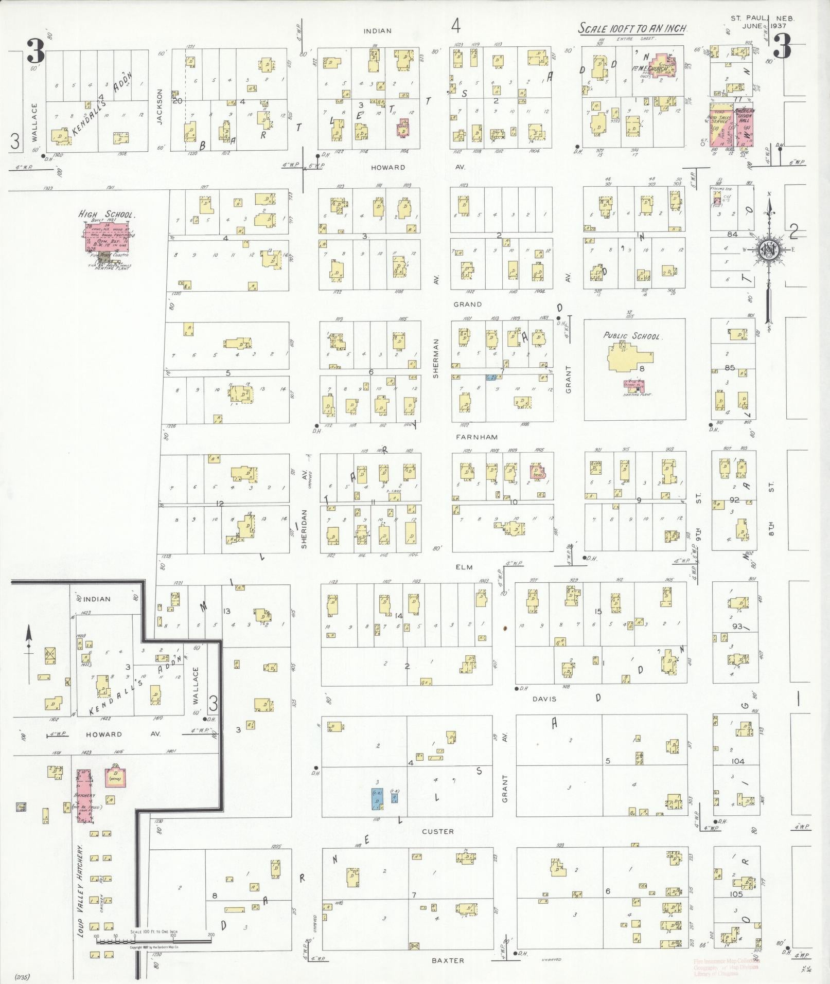 Sanborn Fire Insurance Map from Saint Paul, Howard County, Nebraska (1937), Sheet #0003 - Complete Map Set gallery image, historic Sanborn map, vintage wall art, Nebraska Nebraska