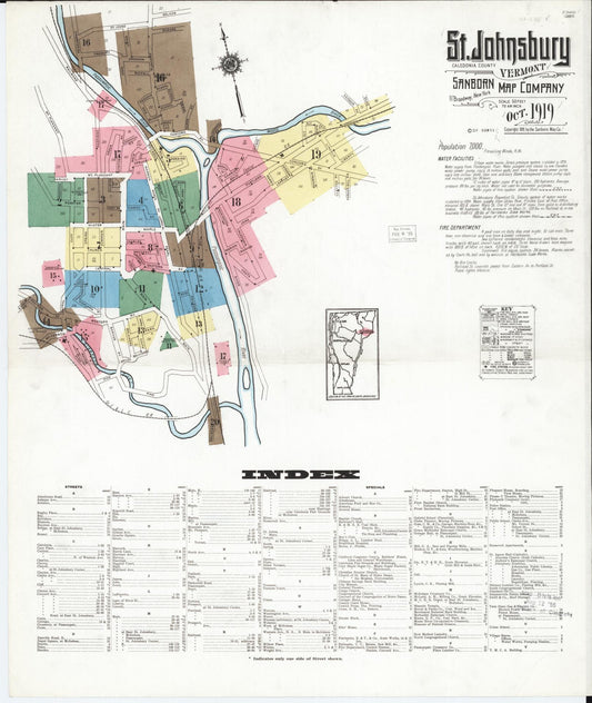Sanborn Fire Insurance Map from Saint Johnsbury, Caledonia County, Vermont (1919), Sheet #0001 - Historic Sanborn Fire Insurance Map Print, vintage old map wall art, antique decor, genealogy gift, Vermont Vermont map