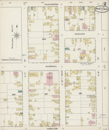 Sanborn Fire Insurance Map from Manitowoc, Manitowoc County, Wisconsin (1887), Sheet #0002 - Historic Sanborn Fire Insurance Map Print, vintage old map wall art, antique decor, genealogy gift, Wisconsin Wisconsin map