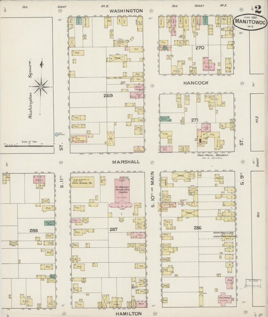Sanborn Fire Insurance Map from Manitowoc, Manitowoc County, Wisconsin (1887), Sheet #0002 - Historic Sanborn Fire Insurance Map Print, vintage old map wall art, antique decor, genealogy gift, Wisconsin Wisconsin map