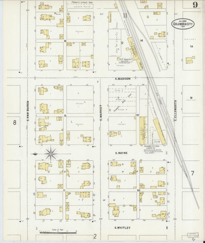 Sanborn Fire Insurance Map from Columbia City, Whitley County, Indiana (1897), Sheet #0009 - Complete Map Set gallery image, historic Sanborn map, vintage wall art, Indiana Indiana